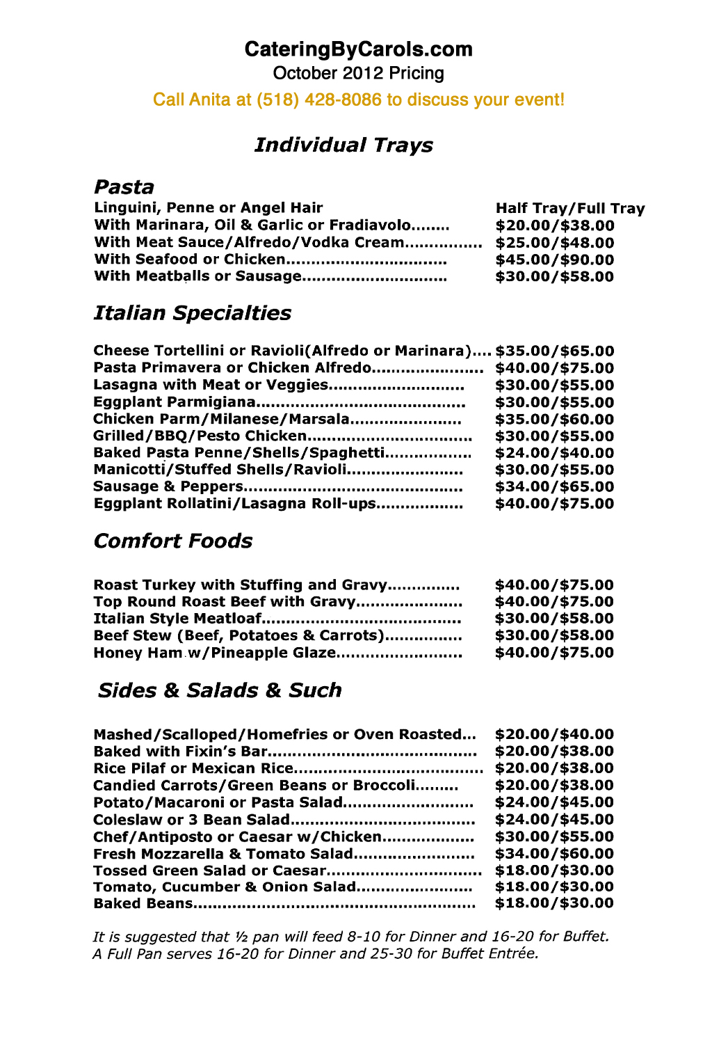 Carols Place - Catering Menu